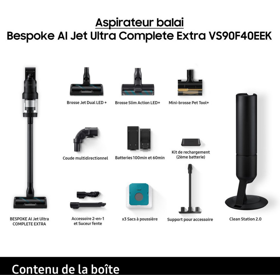 Aspirateur balai SAMSUNG Bespoke AI Jet Ultra 2 batteries VS90F40EEK/WD