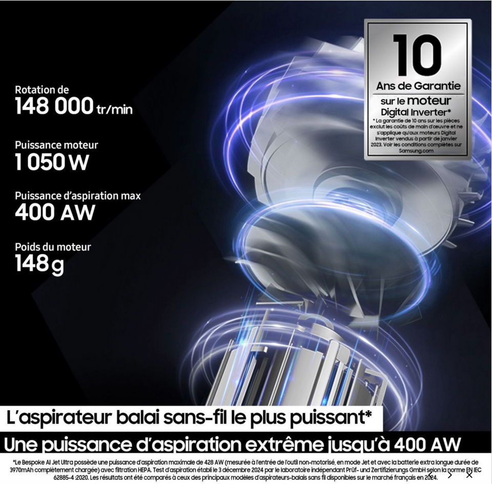 Aspirateur balai SAMSUNG Bespoke AI Jet Ultra 2 batteries VS90F40EEK/WD