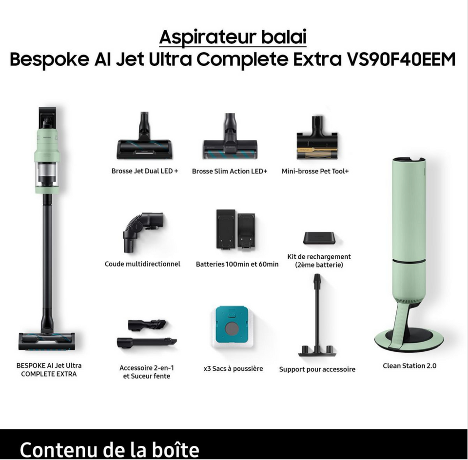 Aspirateur balai SAMSUNG Bespoke AI Jet Ultra 2 batteries VS90F40EEM/WD