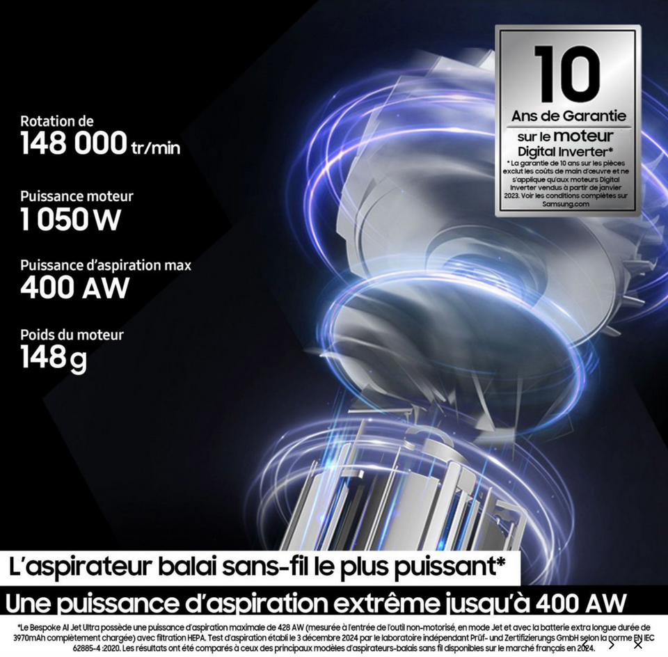 Aspirateur balai SAMSUNG Bespoke AI Jet Ultra 2 batteries VS90F40EEM/WD