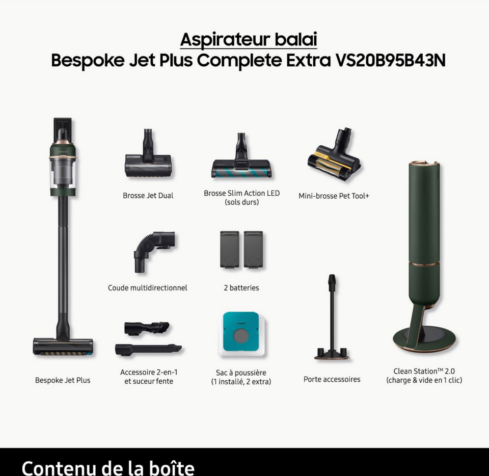 Aspirateur balai SAMSUNG Bespoke Jet Plus Complete 2 Batteries VS20B95B43N